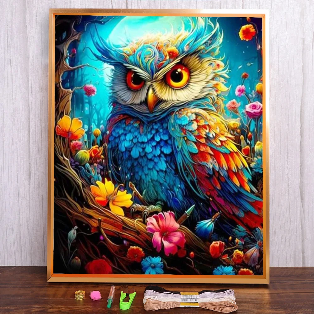 

Cartoon Owl Flower Printed Cross Stitch Kit Cotton Thread 14ct 11ct Count Cloth Canvas Stitching Embroidery Adults Crafts Gift