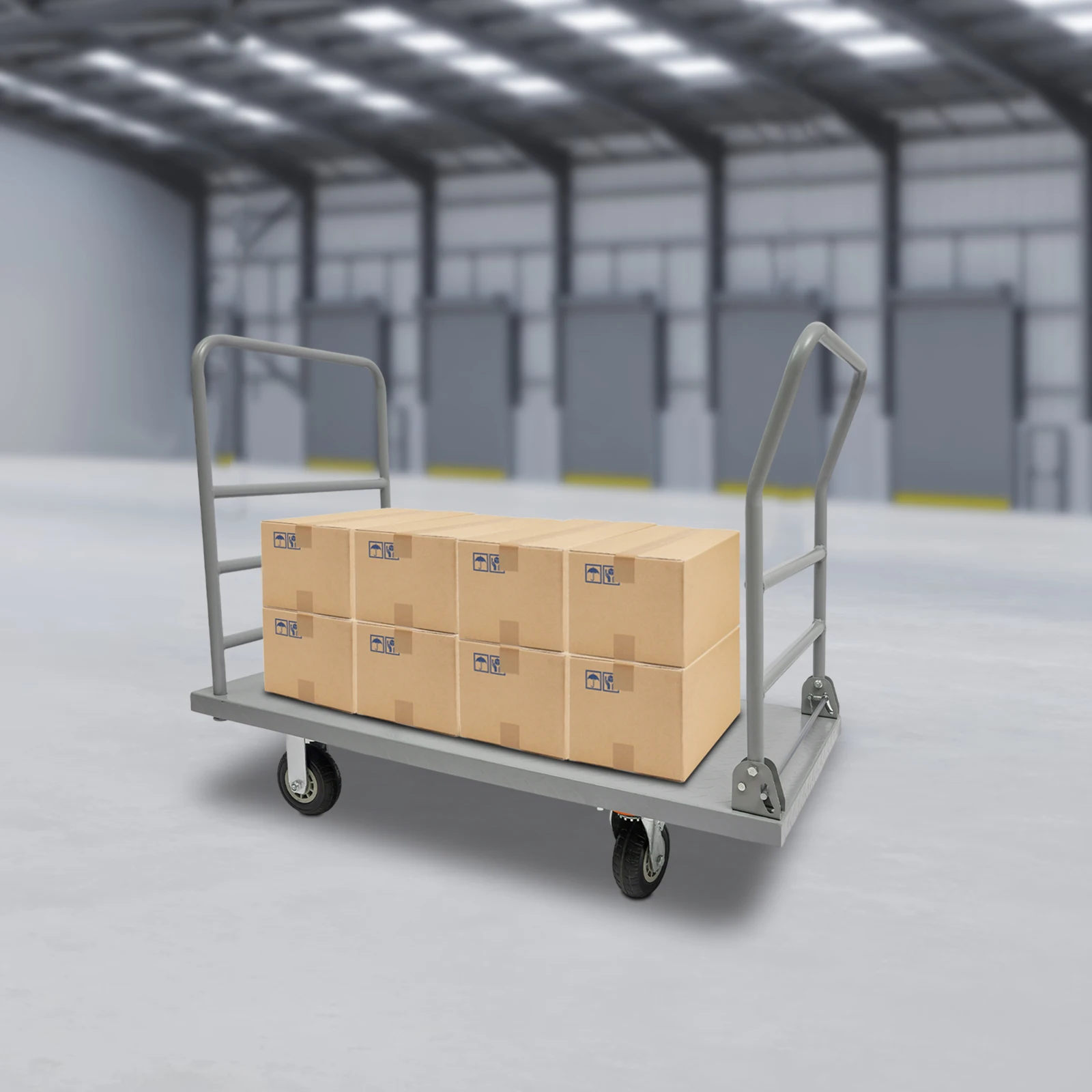 Carro de camión con plataforma plateada Rectangular de 121,92x60,96 cm, camión de plataforma resistente independiente con plataforma antideslizante estampada