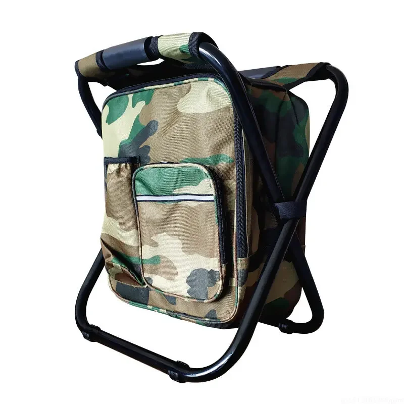 Mochila térmica de doble hombro, silla plegable con bolsa de hielo, tela Oxford 600D, portátil para pícnic al aire libre, taburete para coche