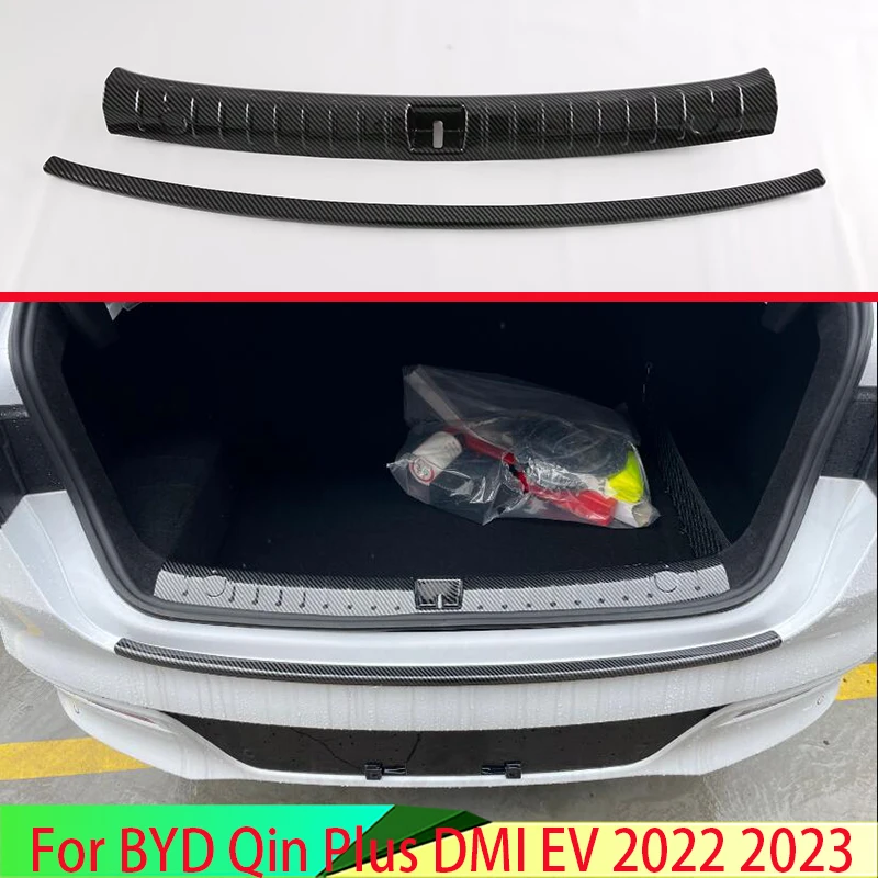 

Для BYD Qin Plus EV DMI 2022 2023 стильная внутренняя Внешняя защита заднего бампера из углеродного волокна защитные пороги плавки декоративная пластина