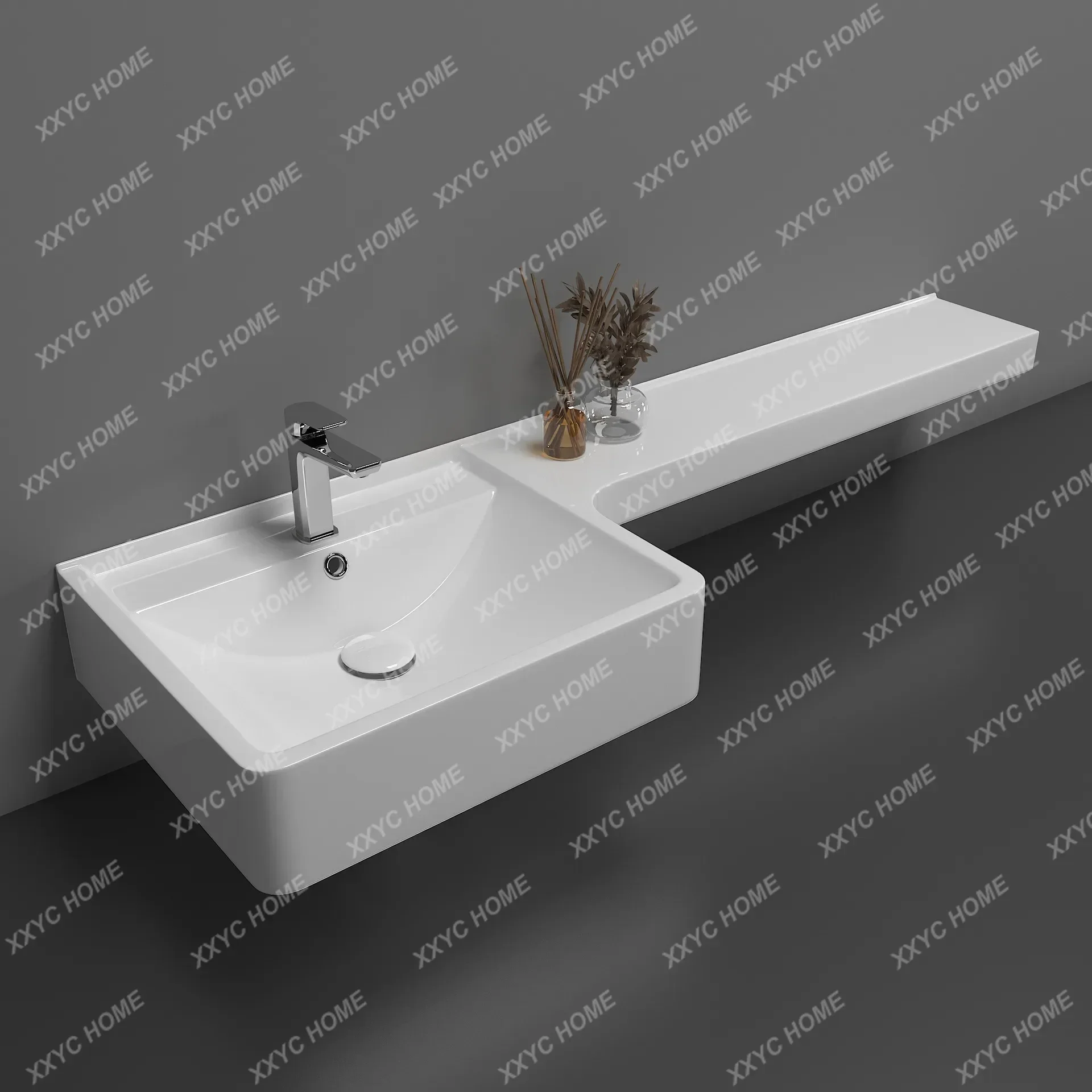 A Artificial stone integrated wash basin Microcrystalline stone gel clothes basin Extended countertop hanging sink
