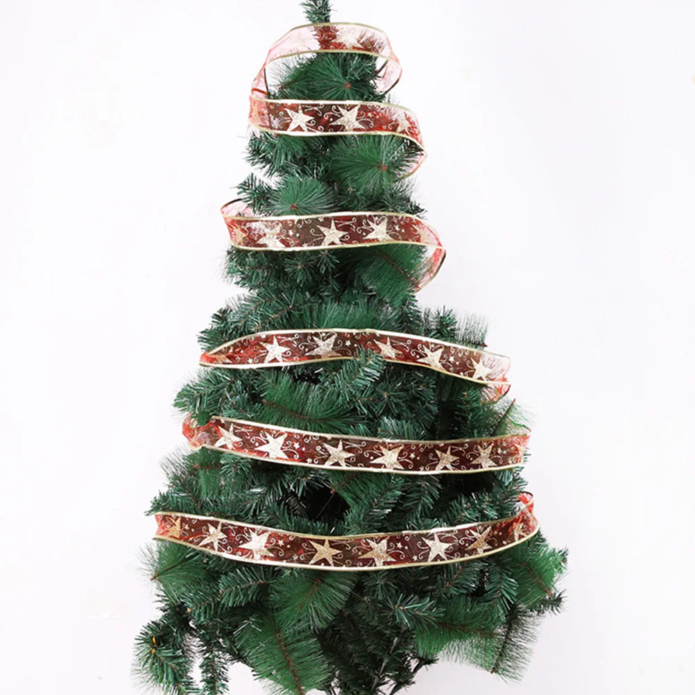

1 Roll Christmas Ribbon Star Design 10m Gold Edge Polyester Ribbon for Gift Box Packing Tree Decor DIY Crafts Bow Making Ribbons