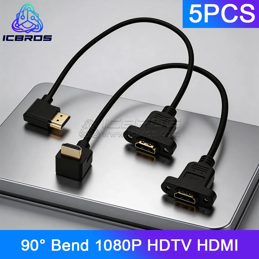 

5 шт., изгиб 90 градусов, полностью медный, 1080P HDTV, 1,4 В, совместимый с HDMI, удлинитель кабеля «папа-мама» с винтовым