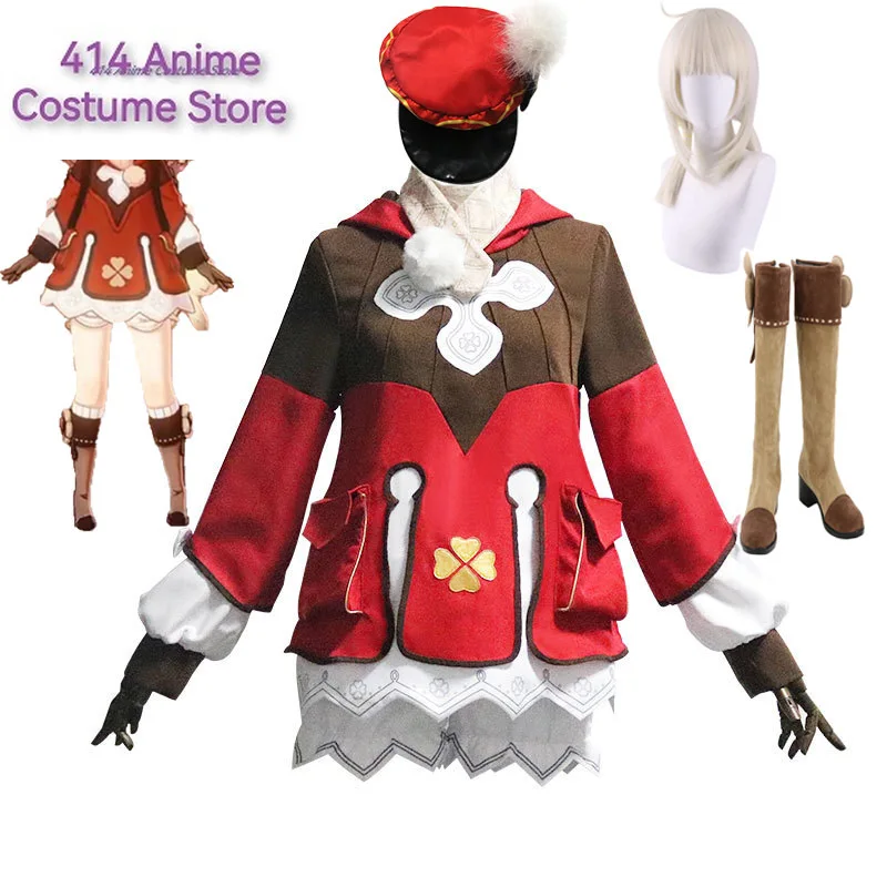 Game Genshin Impact Klee Cosplay Costume Wigs Shoes Bag Loli Party Outfit Uniform Women girl Halloween Carnival Costumes