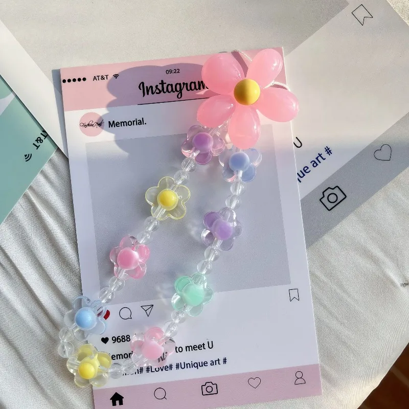 

Fresh Flower Beads Mobile Phone Charm Strap Chain Anti-Lost Lanyard Women Girl Jewelry Phone Holder Pendant Keychain Keyring