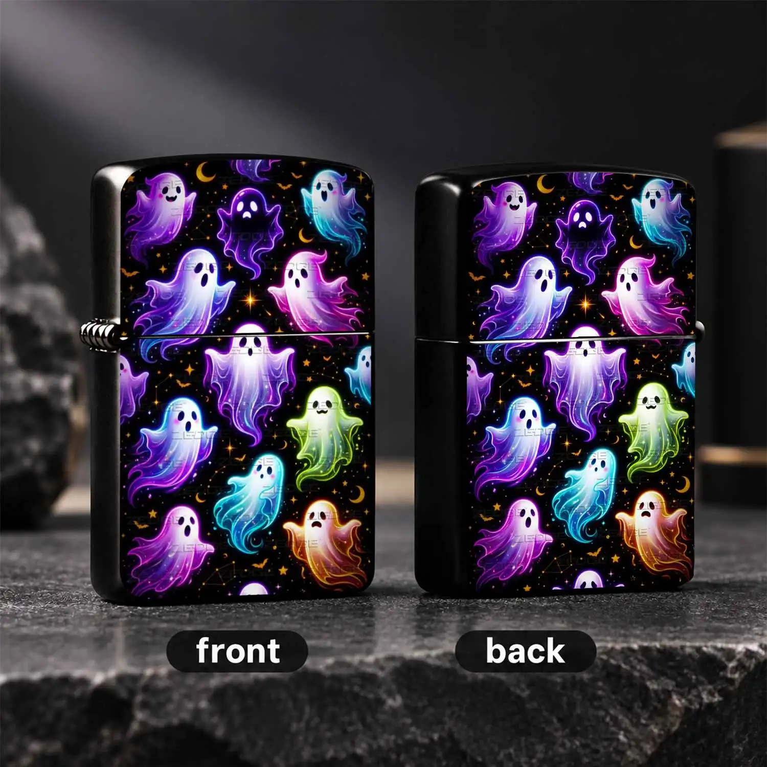Cute Glowing Neon Ghost Themed Lighter, Dreamy Starry Sky Design With Moon Star Bat Elements, Fun Spooky Vibe Portable Stylish Accessory, Trendy Unique Practical Gift For Friends, Suitable For All Daily Occasions And Various Scenarios A Hum