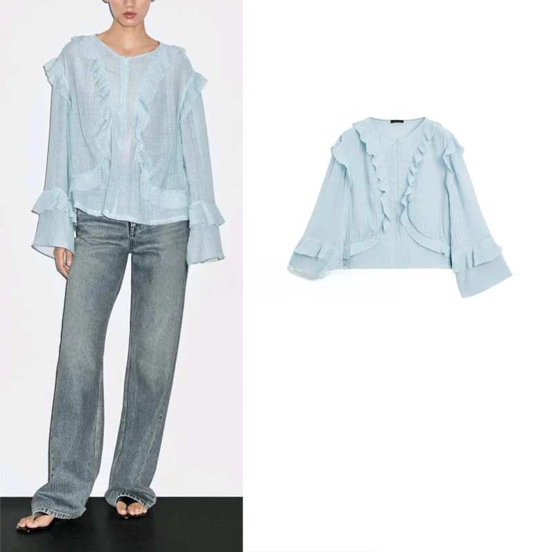 

Romantic Design Long Sve irt Women's Top Earlet Lace Trim Casual Loose Fit Polyester Breathable Autumn New Sle 58400