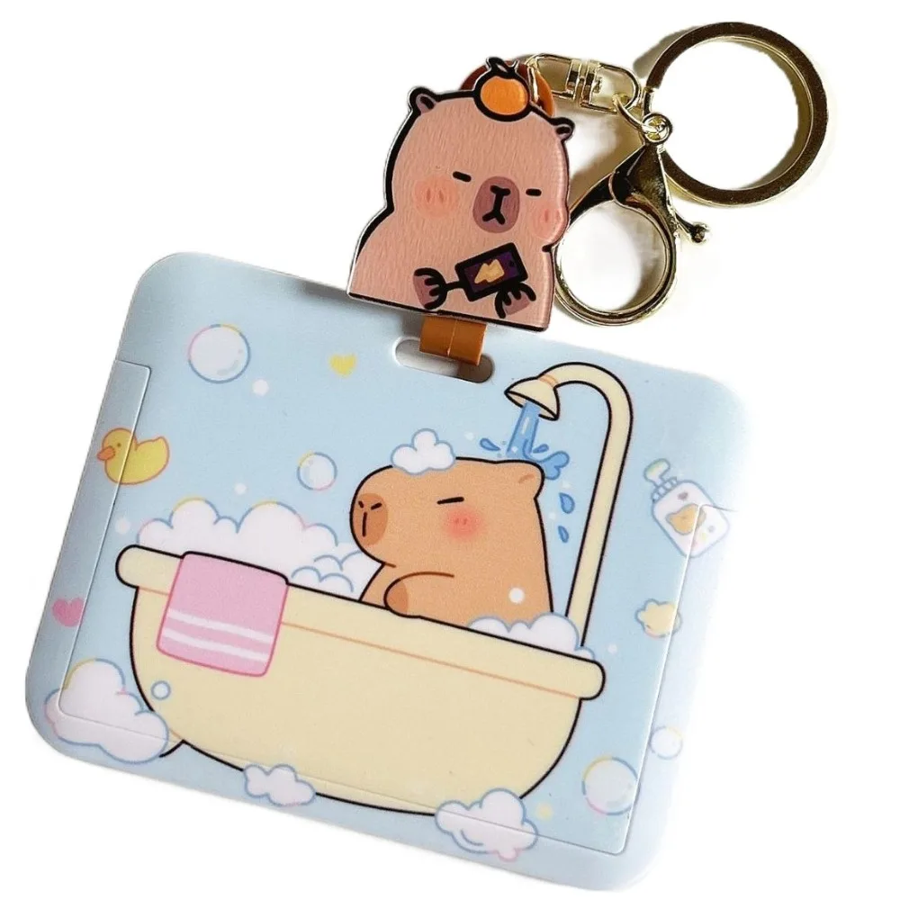 Porte-cartes en PVC Capybara, étui à cartes de dessin animé élastique ABS, manchon de carte de bus animal bricolage, cadeaux de travail