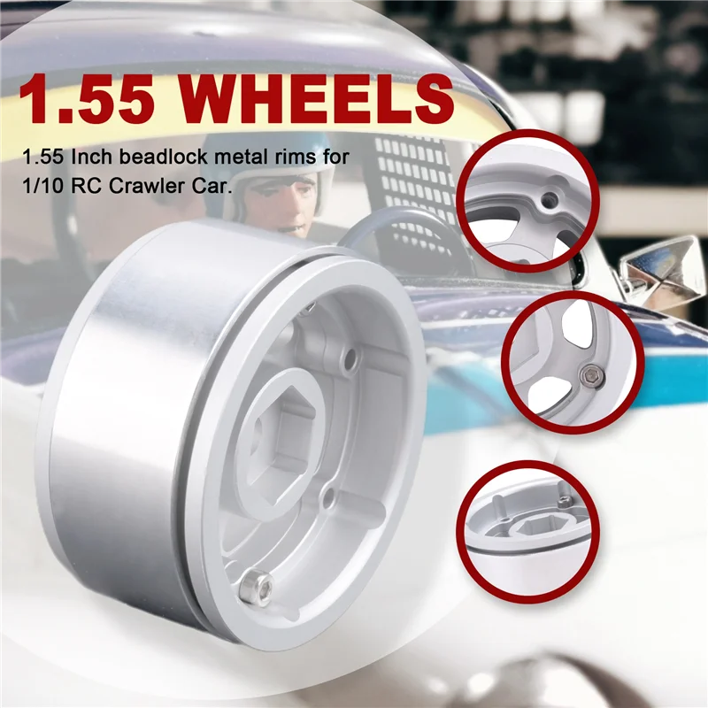 

A87I4PCS 1.55 Metal Beadlock Wheel Rims Hub For 1/10 RC Crawler Car RC4WD D90 TF2 MST Jimny Tamiya CC01 LC70 Axial 90069