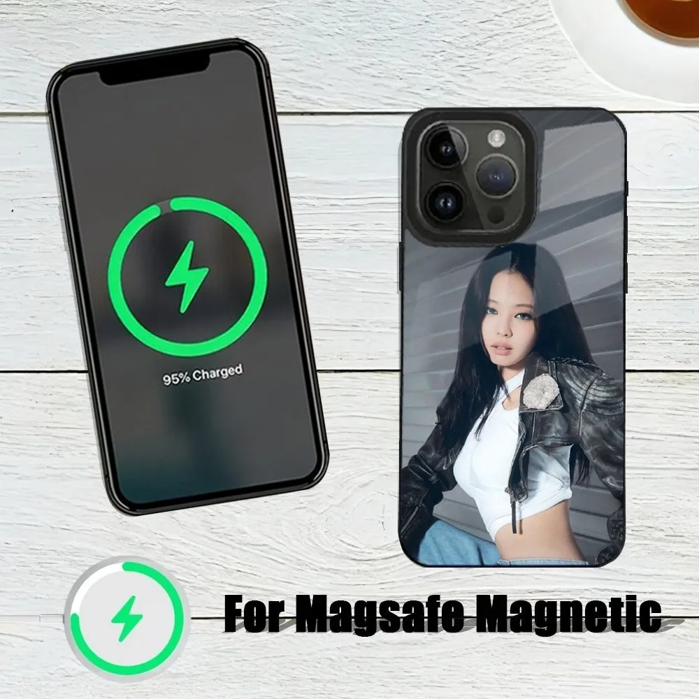 Capa de Carregamento Sem Fio Magnética Kpop J-Jennie, Capa K-Kim para iPhone 16,15,14,13,12,11,Pro,Max,Plus,Mini, Magsafe