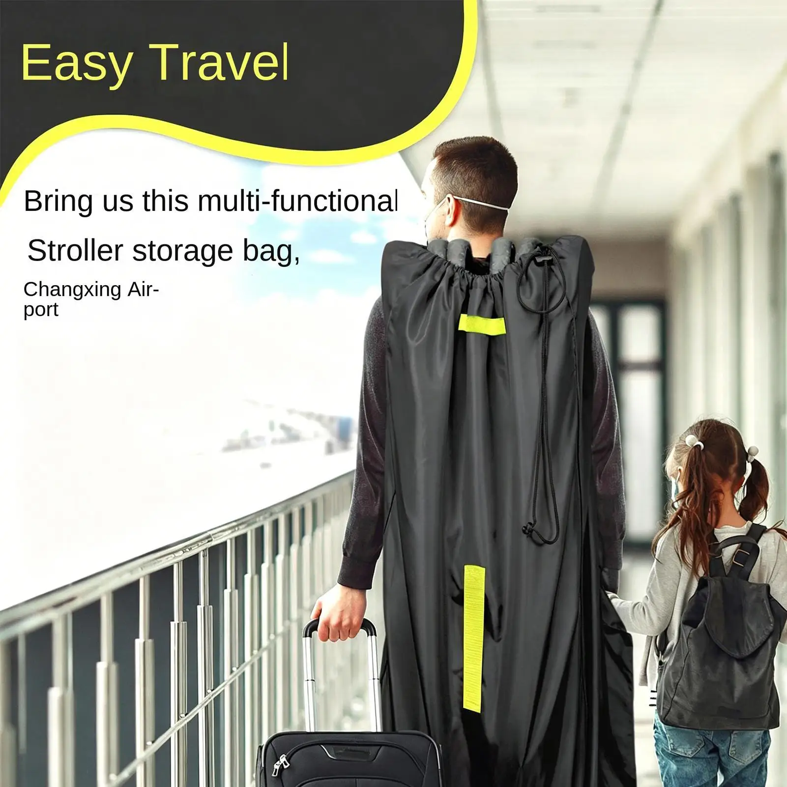 

Stroller Bag for Airplane 24x18x47Inch Oxford Cloth with Padded Shoulder Strap Travel Stroller Bag for Double Person and