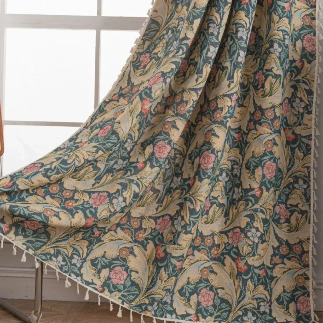 Pastoral Style Semi Shading Curtains Colorful Floral Jacquard Curtains for Bedroom Living Room Decoration Window Curtain