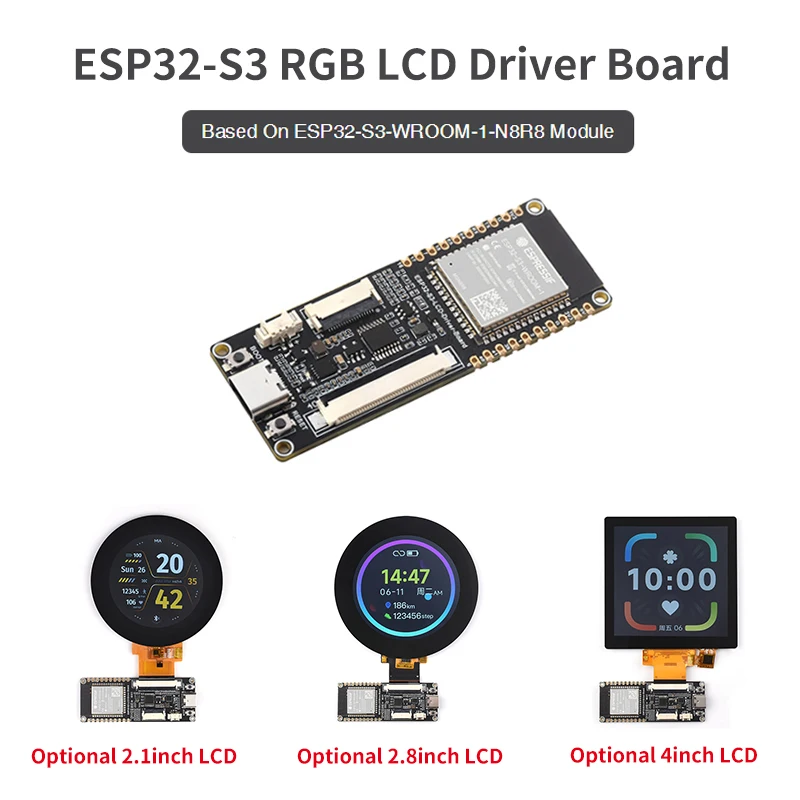 rgb lcd driver board modulo n8r8 40pin spi mais rgb 18pin spi conectores lcd opcional 21 28 display lcd esp32 s3 01