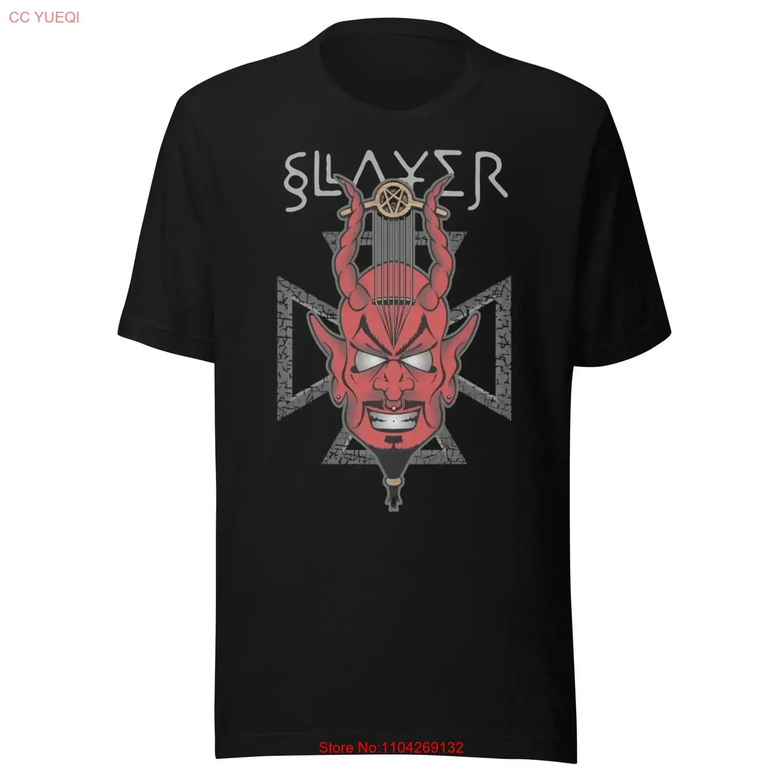 Stakes Slayer Devil's Horns Vintage Jumbo Print T Shirt Black New vintage Washed Stylish Breathable Top For Everyday Wear