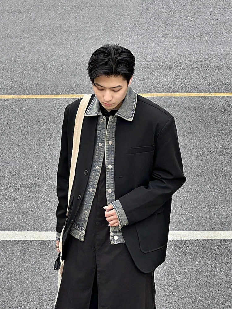 

Cleanfit Briti Sle Fake Two-Piece Suit Jaet Haome oulder Design Casual Faionable Youthful Spring Autumn