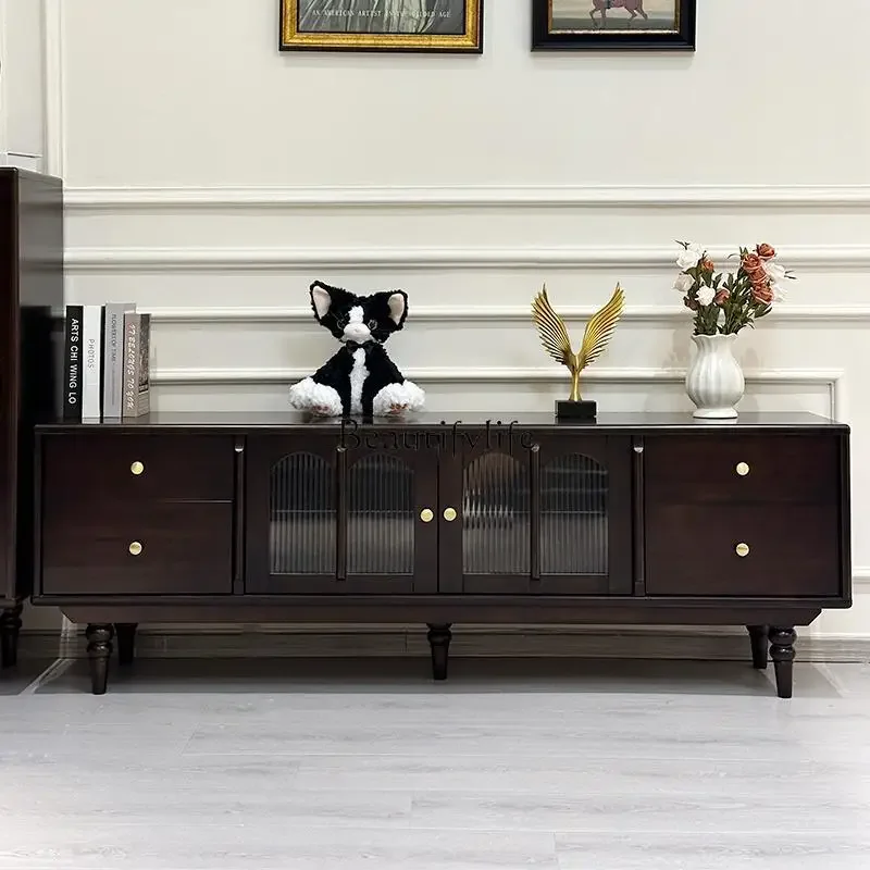 

LXAmerican pure solid wood TV cabinet light French retro medieval black locker