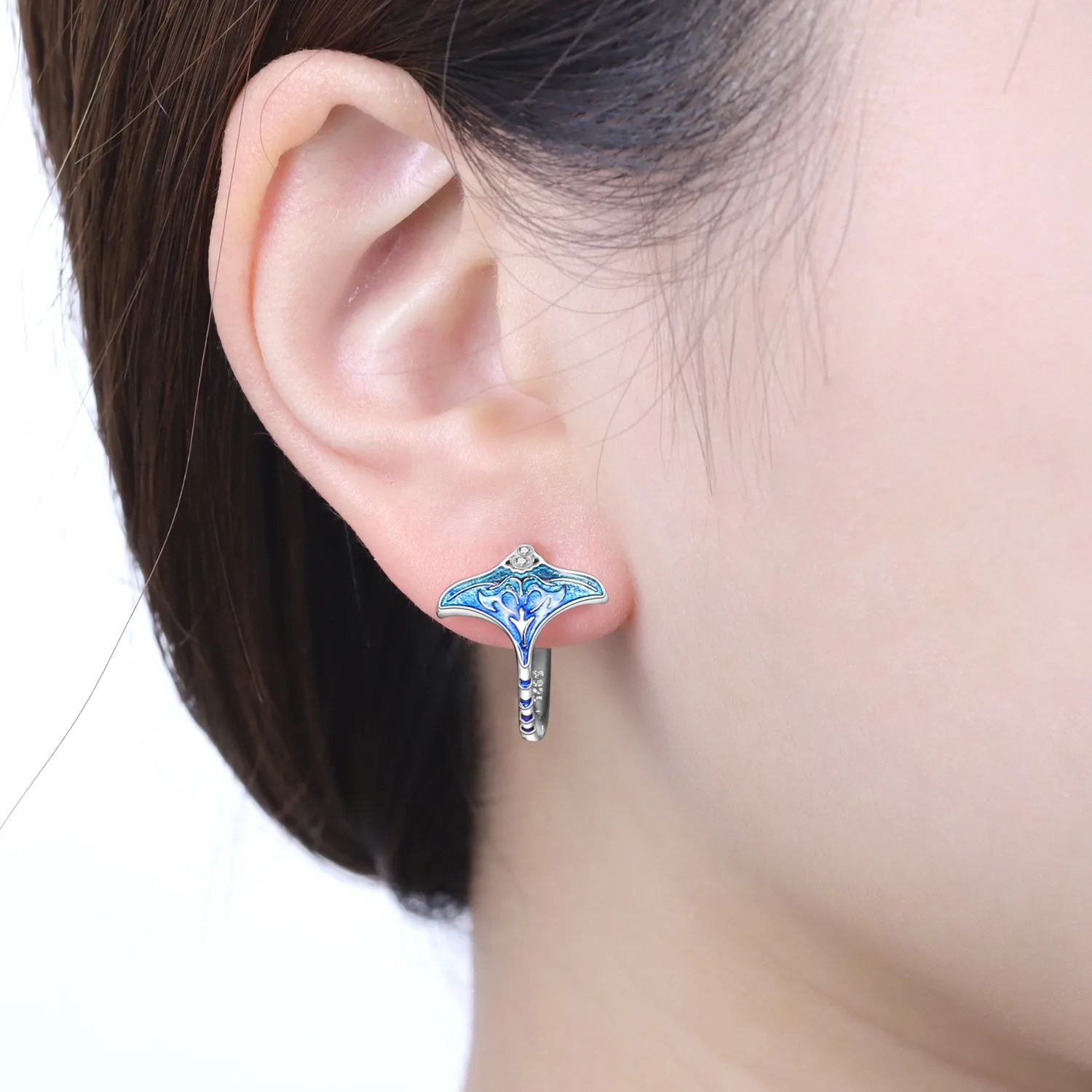 CYCUFF S925 Sterling Silver Blue Devil Fish Earrings Hoop Earrings Women Jewelry Original Trendy Anniversary Gifts