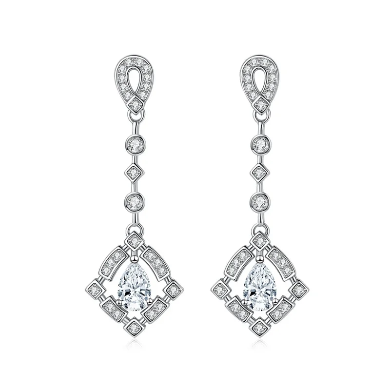 

ZFSILVER Trendy s925 Silver White Moissanite Classic Design Dangle Waterdrop Earrings Charms Women Accessories Jewelry Gift B-11