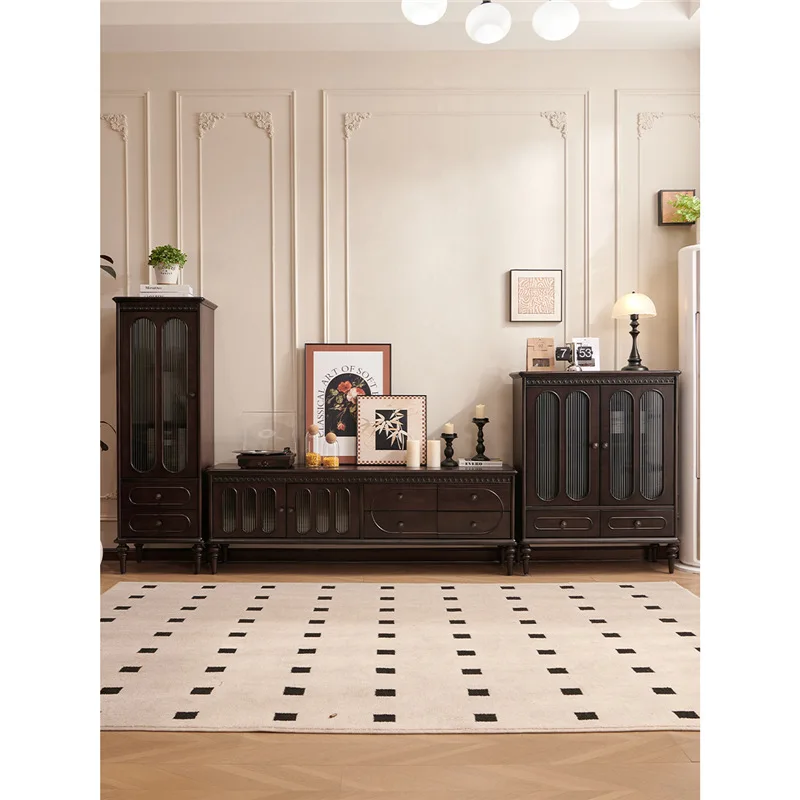 Custom Solid Wood American Style Antique Wooden TV Cabinet With Integrated Storage For Living Room Hotel Apartment And Bedroom