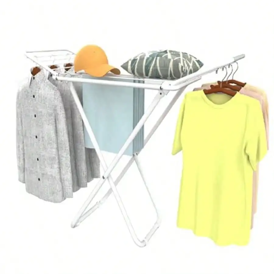 

Clothes Drying Rack Laundry Drying Rack With 4 Legs And Gullwings White Metal Laundry Rack Foldable SpaceSaving FreeStanding Air