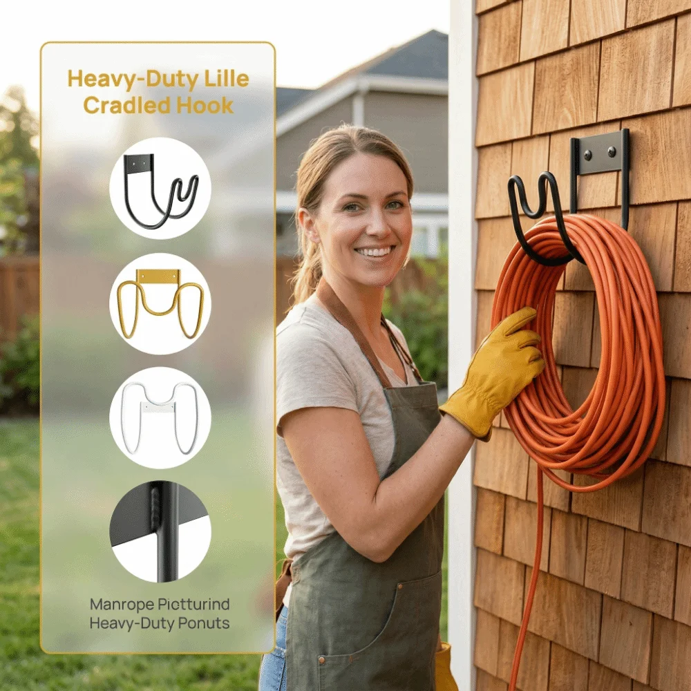 Rust Proof Garden Hose Holder Durable Heavy Duty Flex Hose Hanger Multifunctional Sturdy Water Hose Rack Water Hose Storage