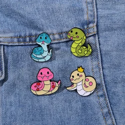 Cartoon Cute Snake Collection Brooches Blue Green Yellow Red Enamel Snakeying Lapel Pins For Women Backpack Bag Accessories