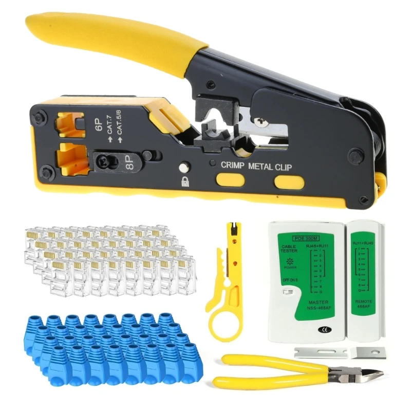 Ferramenta crimpagem profissional rj45, conjunto crimpagem com alça ergonômica ferramentas manutenção