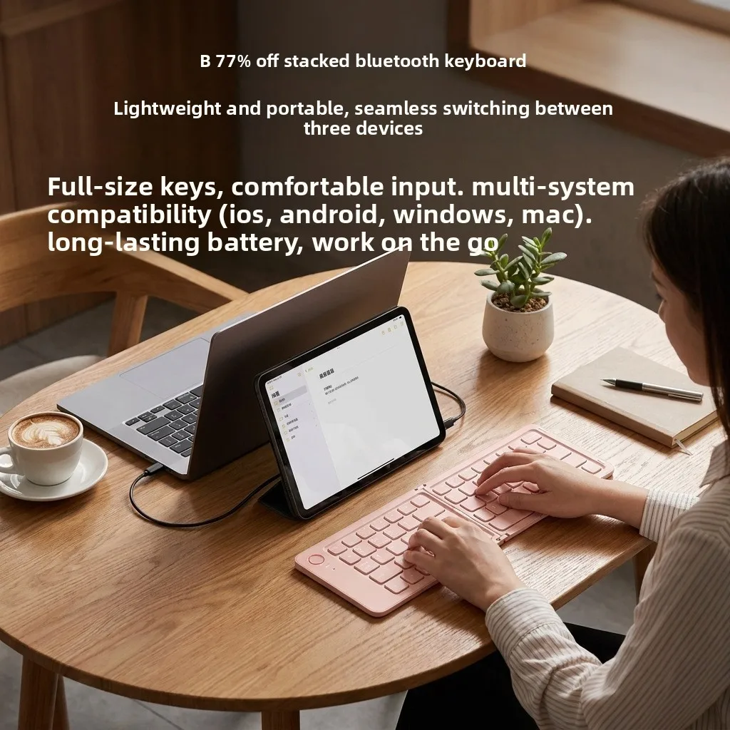 Mini Dual-Fold Bluetooth Keyboard, Multi-Device Switching, Multi-Color Portable Office Keypad