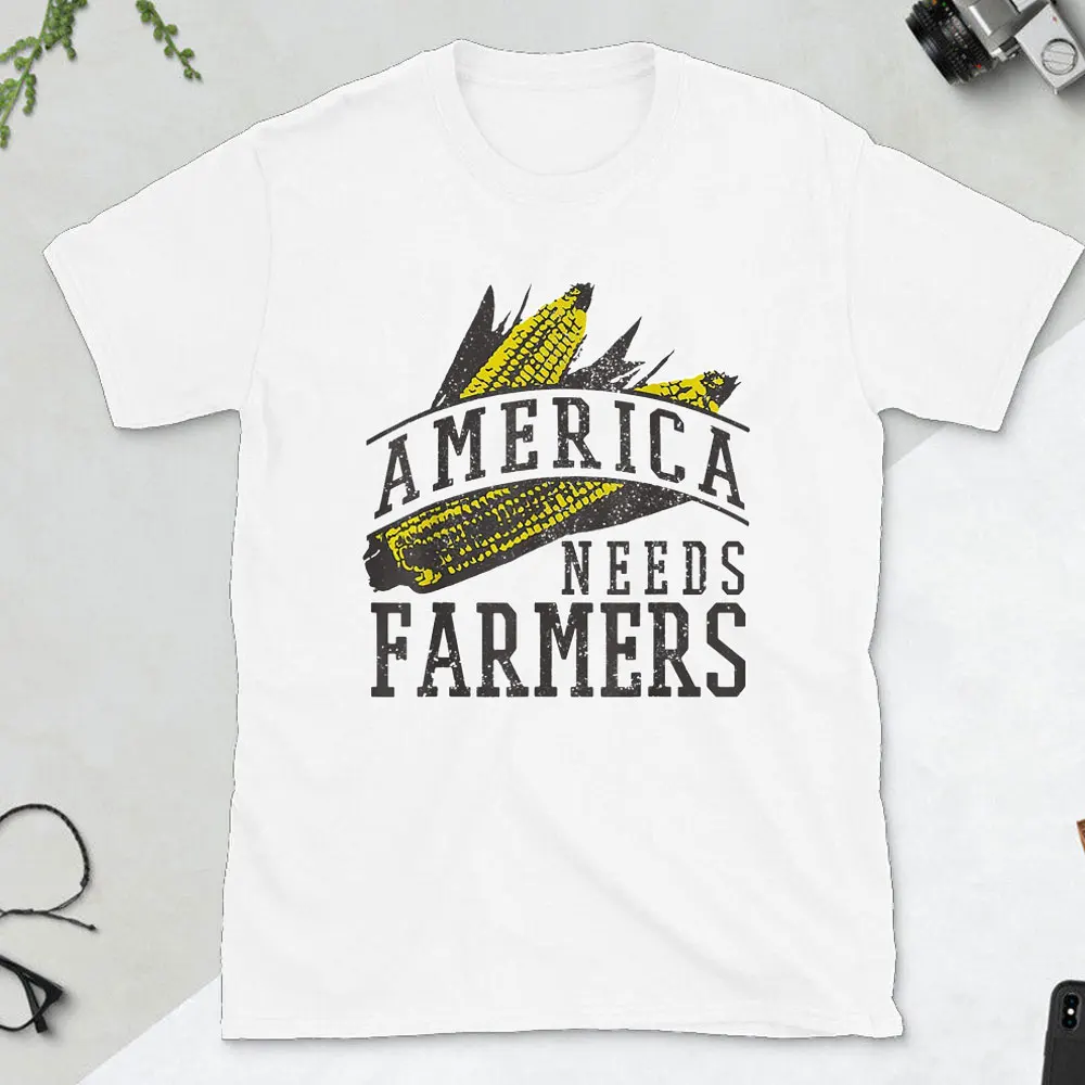 America Needs Farmer Shirts Unique Aesthetic Farmer Graphic Corn Print T-shirt Agricultural Tshirt Short Sleeve Casual Clothing