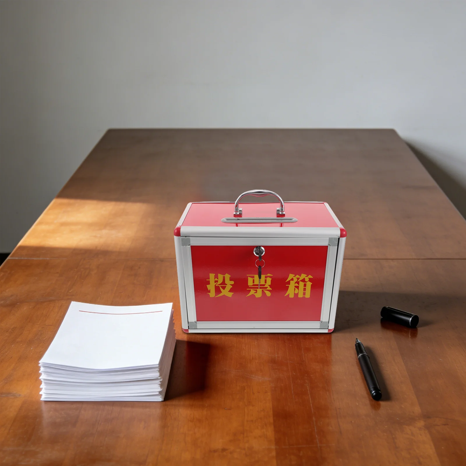 

13.3x9.8 in Secure Voting Box with Slot Red Portable Ballot Box for Fundraising Elections Community Contests Lockable Donation