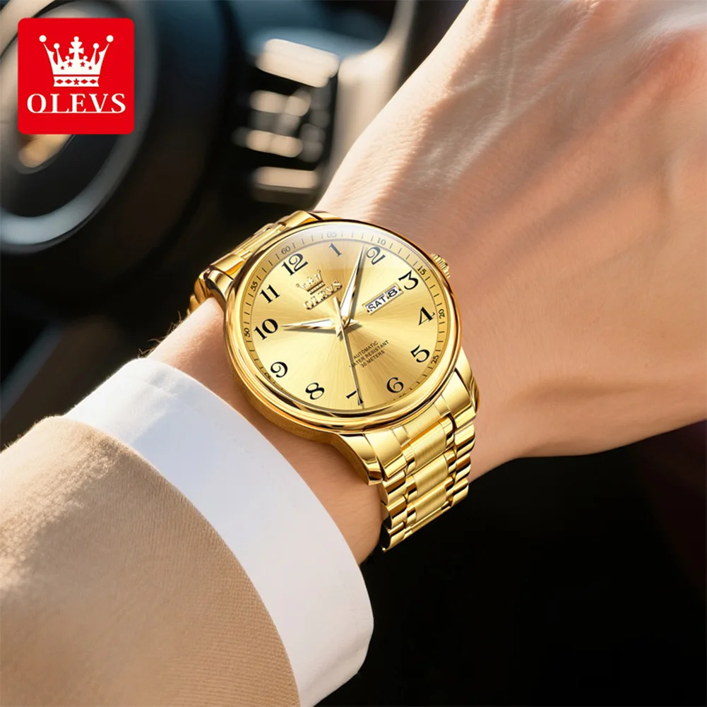 OLEVS 7072 ساعة الزوجين ماركة فاخرة ساعة ميكانيكية أوتوماتيكية بالكامل هدية عيد الحب تاريخ ساعة نسائية رجالي هدية Reloj