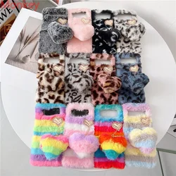 Fur Plush Diamond Phone Case For Samsung Galaxy Z Flip 6 3 4 2 1 Cute Furry Love Heart Hard Shockproof Cover for samsung ZFlip 5