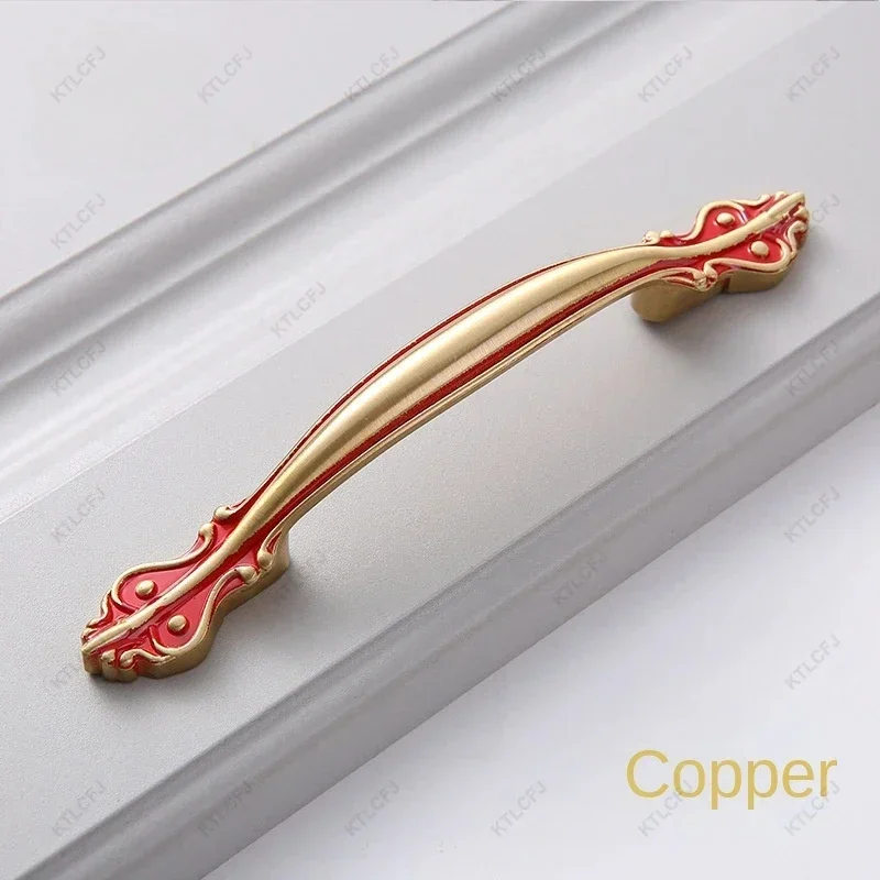 New Chinese Style Cabinet Door Pure Copper Handle European Style Drawer Wardrobe Handle Modern Simple Cabinet Vintage Handle