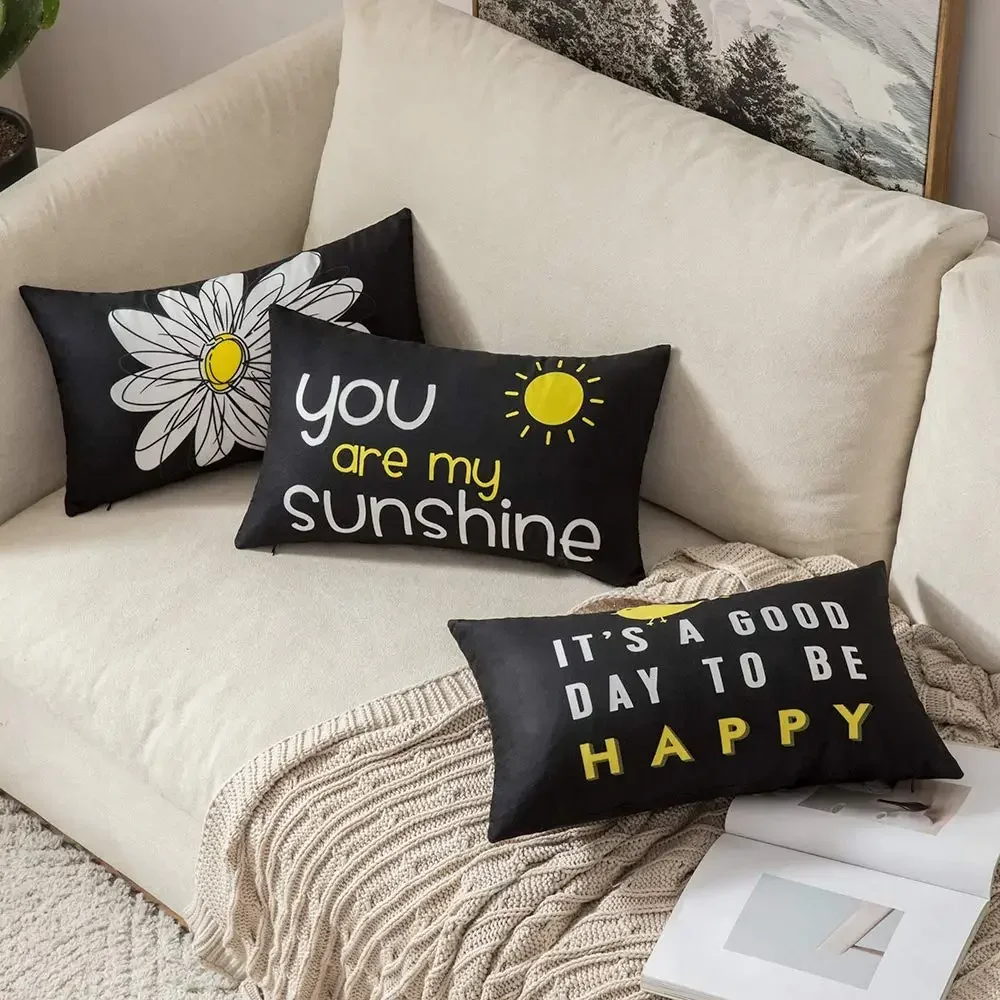 You are my sun daisy happy bird black waist pillow cover sofa cushion cover home decoration can be customized 30*50 40*60