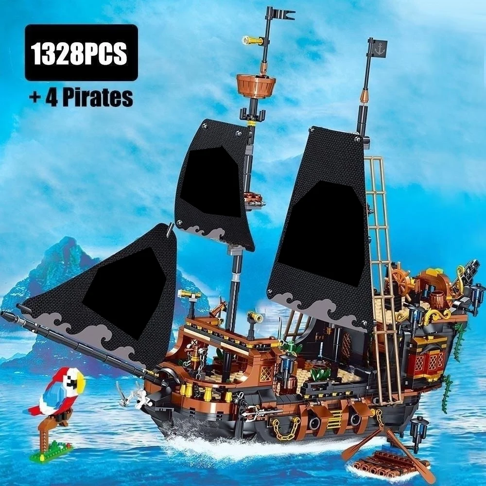 

Black Pirates Ship DIY Adventure Pearl Boat Island Storm Vessel Flagship Movies Mini Bricks Building Blocks Model Toy Kids Gifts