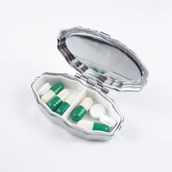 Metal scallop Silver Pill Boxes Holder 2 Grids Medicine Case Small Portable Case Container Splitters Personal Health Care MR106