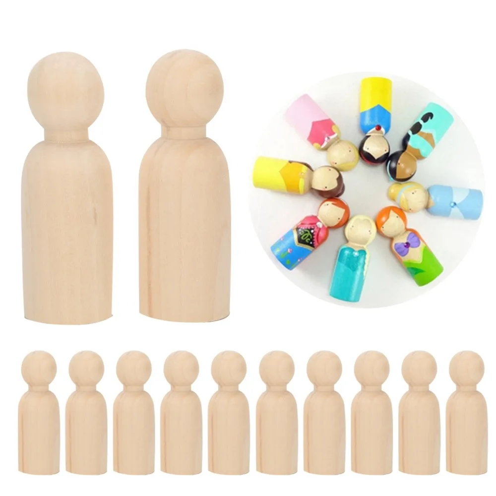10pcs Artistic 75mm Size Wooden Peg Dolls Natural Wood Wooden Figures DIY Dolls Art Projects