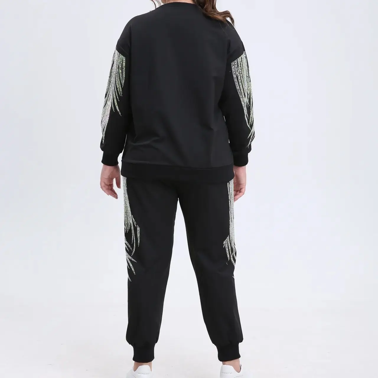 XL-4XL Plus Size dwuczęściowy zestaw z diamentową grafiką czarne 2-częściowe zestawy damskie stroje zimowe luksusowe ubrania damskie y2k Streetwear