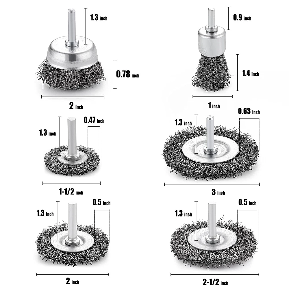 6Pcs/Set Wire Brush Wheel Cup Brush Set 1/4 Inch Shank Drill Rotary Tools Metal Rust Removal Polishing Brush Drill Bit