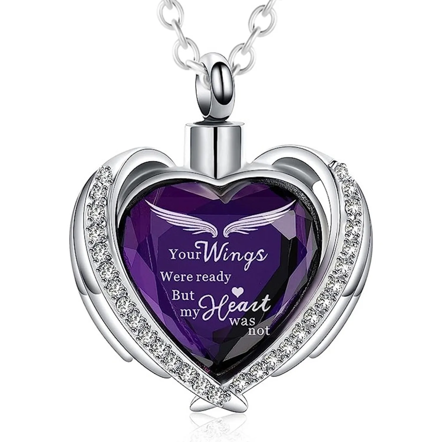 قلادة جرة تذكارية لمجوهرات حرق الجثث على شكل قلب - تذكار من الفولاذ المقاوم للصدأ للرماد/الشعر مع زجاج أرجواني وأزرق #4