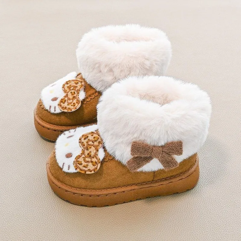 

Kawaii Hello Kitty Sanrio, детские удобные теплые ботильоны с милым рисунком, студенческие хлопковые противоскользящие ботинки, обувь для детей