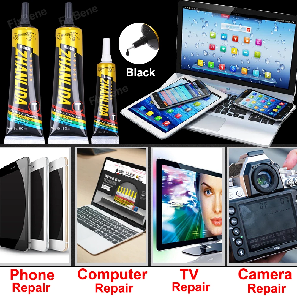 Zhanlida Cell Phone Black Glue Mobile LCD Screen Display Repair Tools Speaker Watch Adhesive Strong Ceramic Crafts Plastic Model