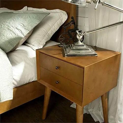 Mid-Century Wooden Bedside Nightstand in Acorn