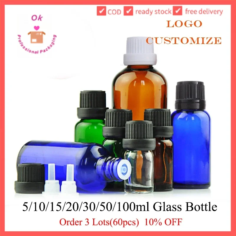 

20pcs 5ml 10ml Amber Glass Dropper Bottle For Essential Oil 30ml Blue Glass Perfume Bottle Cosmetic Refillable Container LZ009