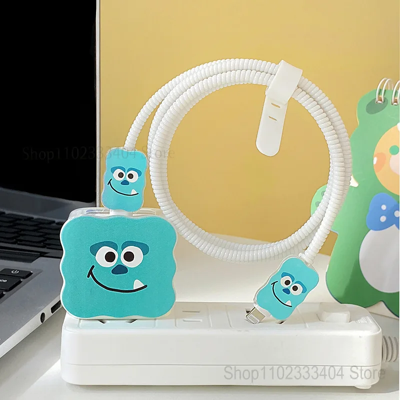 Disney Monsters University Charger Data Cable Protective Cover for iPhone 12 13 14 18/20W Cartoon Soft Glue Shell Winding Rope