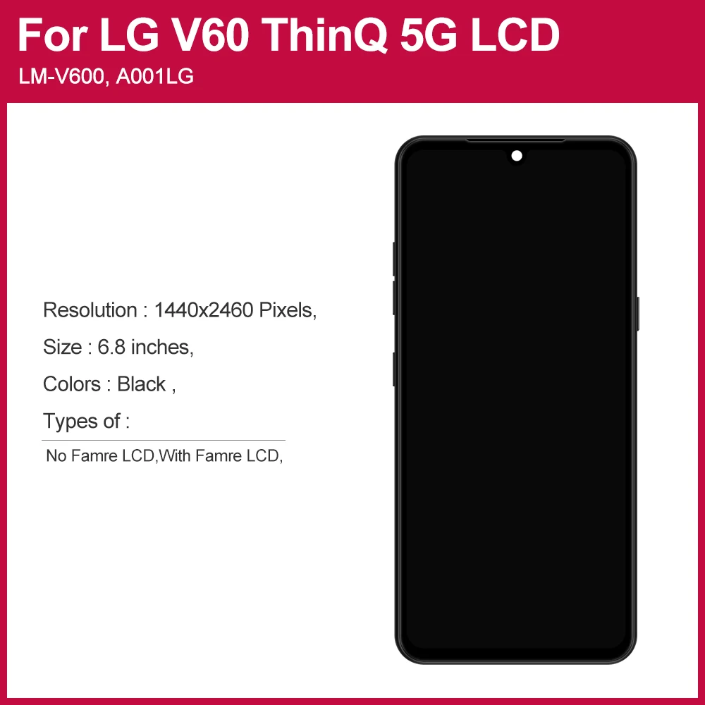 AMOLED For LG V60 LCD Display Touch Screen Digitizer Assembly For LG V60 ThinQ 5G LM-V600 LCD Display Replacement Parts