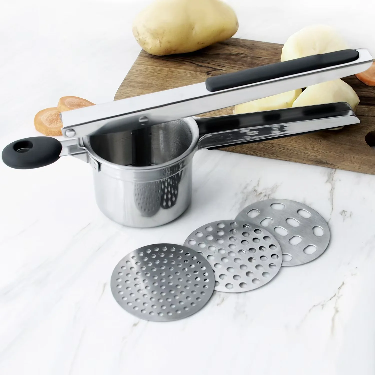 Stainless Steel Potato Ricer with 3 Interchangeable Fineness Discs Silicone Grip Handle kitchen tools by Leeseph