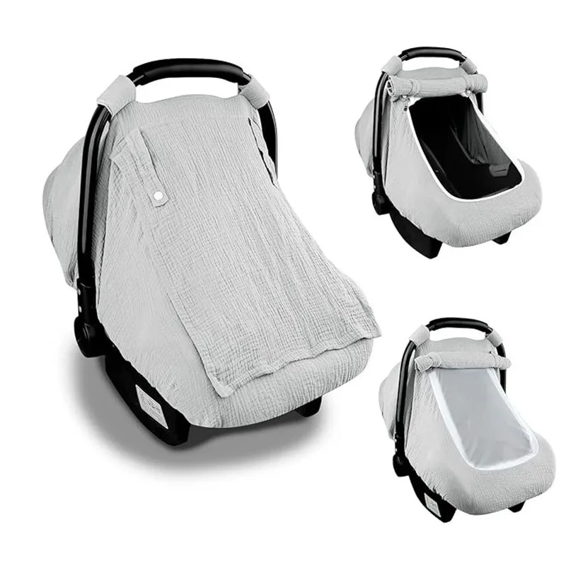 

Baby Car Seat Sun Shade & Stroller Bassinet Cover, Breathable Cotton Gauze, Windproof Sunscreen, Soft All-Season Blanket
