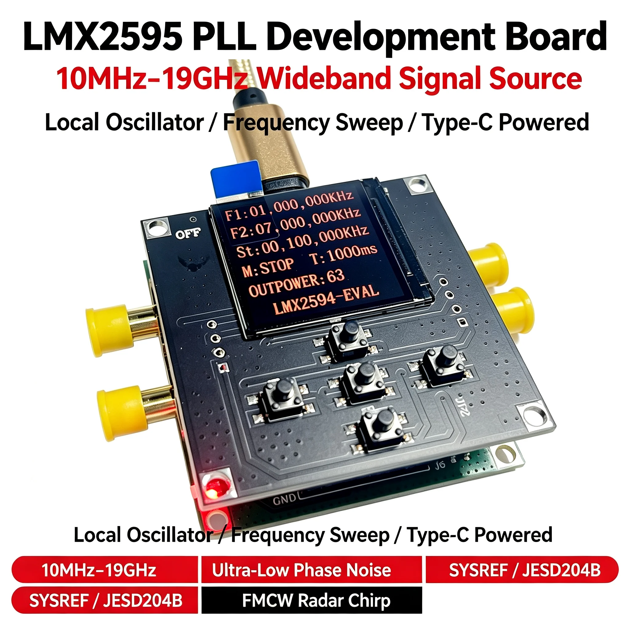 10MHz-19GHz RF Signal Source LMX2595 Wideband RF Synthesizer PLL Development Board  Local Oscillator Supports Frequency Sweep