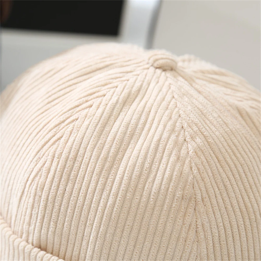 Unisex Corduroy Solid Color Brimless Caps for Men Women Streetwear Hip Hop Hats Retro Beanie Docker Caps Adjustable Dome Hats